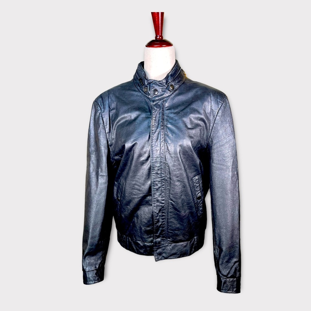 cellini collection Genuine Leather Bomber Style Jacket, Black//Size 40/Small/Vtg